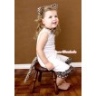 White Tank Top With White Cotton Short Pantie With Leopard Ruffles & Leopard Print Headband Tie Tail Set P011